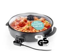 GOURMETmaxx Sartén eléctrica multifunción ⌀ 40cm | Con termostato, tapa de cristal y recubrimiento antiadherente | XXL - ideal como paellera, sartén para guisar y sartén wok | 1500W [acero inoxidable]
