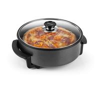 GOURMETmaxx Sartén eléctrica para pizza con termostato, tapa de cristal y revestimiento antiadherente, sartén multifunción con 30 cm de diámetro y 1500 W, ideal para fiestas
