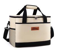 Goutime Enfriador térmico portátil 26L - Bolsa isotérmica para Alimentos, Gran Capacidad, Impermeable y Ligera, para Camping, Barbacoa, Viajes y Actividades al Aire Libre (Beige)