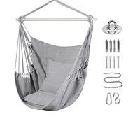 Goutime Silla Columpio Silla de Hamaca Grande de algodón Suave con Dos Cojines Almohada con Bolso Interior/Exterior/Dormitorio terraza jardín balcón 330 LB (Gris)