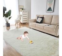 GOUTUI Alfombra de Moderna Dormitorio 170 x 320 cm Lavables y Antideslizante Alfombra Antideslizante Muy Suave Decoraciones Interiores para Habitación Infantil Dormitorio, Color Crema