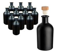 gouveo 12 unidades botellas de vidrio 250 ml (0,25 l) Botellas de vidrio redondas tipo botica negras con corcho, etiquetables con rotulador de tiza (AFR250SHGK)