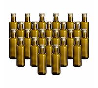 gouveo DFA100G - Juego de 24 botellas de cristal (100 ml, con tapón de rosca, 0,1 l, para rellenar, licor, aceite, vinagre), color dorado