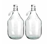 gouveo Juego 2 botellas de vidrio de 5 L con tapa abatible y asa - Vidrio transparente premium vino y jugos - botella de almacenamiento, 5.000 Ml (GA5000)