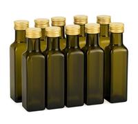 gouveo Juego de 10 botellas de vidrio Maraska de 250 ml - antiguas - con tapón de rosca dorado - botella vacía de 0,25 l para llenar - botella de vidrio para licor, vinagre, aceite (MFEA250G)