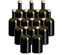 gouveo Juego de 12 botellas de vidrio de 500 ml, clásicas antiguas con corcho (HGK) - botella vacía de vidrio de 0,5 l para llenar - botella de vidrio para licor, ginebra, aceite, vinagre (KFA500HGK)