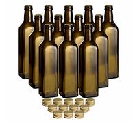 gouveo Juego de 12 botellas de vidrio Maraska de 500 ml - antiguas - con tapón de rosca dorado - botella de color de 0,5 l para llenar - botella de licor, botella de aceite (MFEA500G)