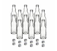 gouveo Juego de 12 botellas de vidrio redondas de 200 ml con tapón de rosca plateado - botellas pequeñas para licor, jugo, vinagre y aceite - juego de botellas (FKT200S)