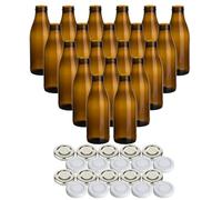 gouveo Juego de 20 botellas de cristal para zumo con tapón de rosca en color plateado y blanco - botella de zumo de 1000 ml - botellas vacías para zumo, limonada, leche (SFA1000SW)