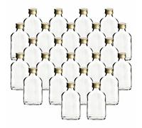 gouveo Juego de 24 botellas de vidrio de 100 ml, petaca con tapón de rosca dorado, botella pequeña de 0,1 l para llenar, botellas de licor vacías para whisky, ginebra, brandy, coñac (FF100G)