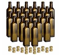 gouveo Juego de 24 botellas de vidrio Maraska de 500 ml - antiguas - con tapón de rosca dorado - botella de color de 0,5 l para llenar - botella de licor, botella de aceite (MFEA500G)