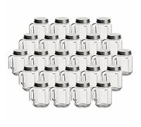 gouveo Juego de 24 Mini vasos 30 ml con asa y tapa de rosca (0,03 l) plateado - Vaso de chupito, vaso de licor, vaso de degustación para buffet, bar de casa, catering (TGH030S)