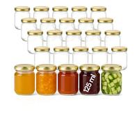gouveo Juego de 25 tarros de conserva Helix de 125 ml con tapa de rosca dorada - Pequeños tarros con tapón de rosca TO53 - Tarros de rosca para mermelada, miel, especias, casero (HEG125G)