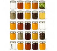 gouveo Juego de 25 tarros de conserva Helix de 125 ml con tapa de rosca plateado BS - Pequeños tarros con tapón de rosca TO53 - Tarros de rosca para mermelada, miel, especias, casero (HEG125SBS)