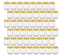 gouveo Juego de 48 tarros de conserva de 190 ml redondos con tapón de rosca color dorado - Frascos pequeños con tapa de rosca - Tarros con tapa de rosca para conservar y almacenar (EGR190G)