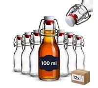 gouveo set de 12 botellas de vidrio redondas (0,10 l) con cierre de alambre mini botellas para licor sirope aceite degustación (BFR100)