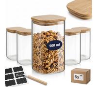 gouveo Set de 6 tarros de almacenamiento cuadrados (0,50 l) con tapa extraíble para cocina despensa y organización del hogar de vidrio de borosilicato (BGE500B)