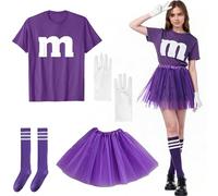 GOUYENG Disfraz M y M para Mujer,Camiseta con Estampado M,Camiseta para Mujer,con Tutú,Guantes,Calcetines de Carnaval,Disfraz de Grupo,Estampado M y Camisetas de Carnaval,Disfrazs de Carnavals(XL)