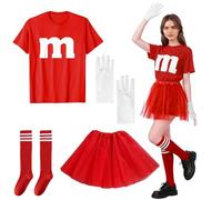 GOUYENG Disfraz M y M para Mujer,Camiseta con Estampado M,Camiseta para Mujer,con Tutú,Guantes,Calcetines de Carnaval,Disfraz de Grupo,Estampado M y Camisetas de Carnaval,Disfrazs de Carnavals(XL)