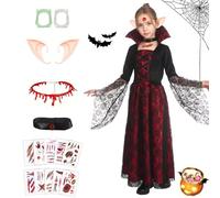 GOUYENG Disfraz Vampiresa Niña,Vestido de Vampiro,Disfraz de Vampiro Niña,para Carnaval,Mardi Gras,Fiesta Temática,Víspera de Todos los Santos