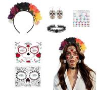 GOUYENG Flores Mexicana,Diadema De Flores,Diadema Día de los Muertos,Tatuajes Temporales Halloween,Diadema Halloween Mujer,para Carnaval,Mardi Gras,Fiesta Temática,Víspera de Todos los Santos