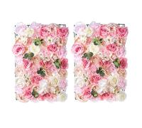 GOUZIBHD 3D Fondo de Pared Flores - 60 X 40cm Paneles de Pared de Flores Artificiales,Muro de Flores Artificiales para Decoración de Bodas San Valentín,Blancas y Rosas(Size:2 Pcs)