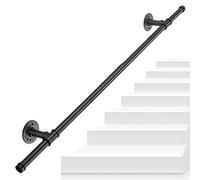 GOUZIBHD Barandilla de Escalera, Barandilla Mano para Interior Exterior, Barra Agarre Tubo Redondo Metal Negro, Barandilla Escalera Antideslizante, Soporte Riel Escalera Montaje Pared(Size:1FT/30cm)