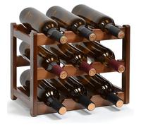 GOUZIBHD Botellero de Bambú,3 Botellas de Nivel 9 Soporte para Botellas Colgante,Estante de Vino de Madera,Estante de Exhibición de Vino para el Hogar,Bar
