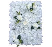 GOUZIBHD Pared de Rosas 3D Panel de Pared de Flores de 24x16 Pulgadas,Fondo de Pared con Flores Artificiales,Panel de Flores Artificiales de Hortensias para Bodas Fiestas(Color:Blanco)