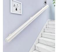 GOUZIBHD Pasamanos de Escalera de Madera, Baranda Antideslizante para Pasillo, Barandilla Montada Pared con Kit de Instalación Barandilla Soportes Metal, Barra de Apoyo para Patios Blanco(Size:120cm)