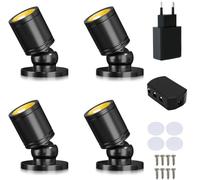 Gouzloyed 4 Piezas Mini focos LED Superficie Rotativo 360°Mini Spot Luz con Puerto USB 3000K Blanca Cálida Luz Regulable Adecuado para Armarios Pasillos Salas (4 Piezas-Blanco Cálido-Negro)