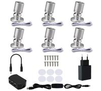 Gouzloyed 6 Piezas Mini focos LED Superficie Rotativo 360°Mini Spot Luz con Puerto USB 3000K Blanca Cálida Luz Regulable Adecuado para Armarios Pasillos Salas (6 Piezas-Blanco Cálido-Plata)