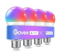 Govee Bombilla LED E27 Inteligentes WiFi y Bluetooth, Funciona con Matter, Alexa y Google Assistant, 800LM, 16 Millones de Colores DIY RGBWW, Sincronización de Música Bombilla Inteligente, Juego de 4