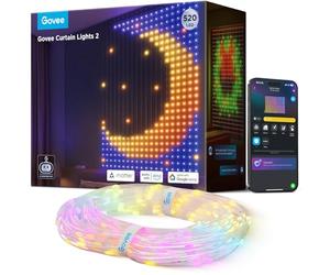 Govee Curtain Lights, Cortina LED Inteligente con GIF DIY, 520 Luces de Hadas que Cambian de Color RGBIC, Navidad Decoración Dinámica Inteligente, IP65 Impermeable, Compatible con Alexa (1,5 x 2 m)