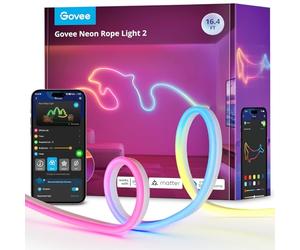 Govee Neon Rope Light 2, RGBIC Tira LED 5m, Compatible con SmartThings, Matter, Alexa y Google Assistant, Mapeado de Formas, Efectos de iluminación DIY, Luces LED para decoración de paredes, Blanco
