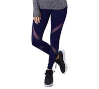 GoVIA Mujer Ropa Deportiva Leggings Mesh Fitness Mujeres Yoga Pantalones Malla Costura Deporte Gym Medias 4107 Azul Oscuro L/XL