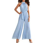 GOWEGB - Monos con cuello halter para mujer, elegantes, de verano, sin mangas, de pierna ancha y vestido de fiesta de cóctel (Azul claro, L)