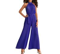 GOWEGB Overol de cuello halter para mujer, elegante, de verano, sin mangas, de pierna ancha, elegante, para fiesta, cóctel (azul oscuro, XL), azul