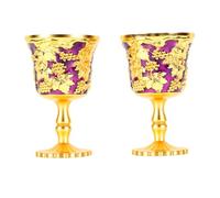 GOWENIC Copa de Vino Vintage, 2 Piezas, Copa de Vino Tinto Retro en Relieve de Metal, de Lujo para Beber para Decoración del Hogar, Fiesta de Boda, Construcción de Metal de Primera Calidad con