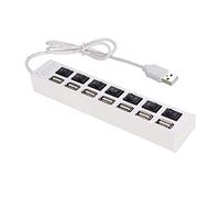 GOWENIC Hub Divisor Ultradelgado de Alta Velocidad 7 Puertos USB 2.0 Indicador de Interruptor Hub USB para Computadora Portátil de Escritorio Ratón Escáner Cámara Digital Disco U Teclado (White)