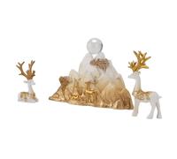 GOWENIC Juego de Figuras de Ciervos de la Suerte de Resina para Decoración del Hogar, Esculturas de Renos Sentados Vívidos para Sala de Estar, Oficina, Mueble de TV, Hechas de Resina (Blanco y dorado)