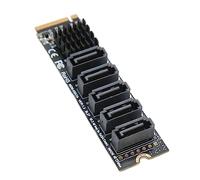 GOWENIC Tarjeta Adaptadora M.2 a SATA3.0, PCIE3.0 X2 Ascendente de 16 Gbps, Descendente 5 X SATA3.0 6 Gbps, Chip JMB585, Transmisión de Alta Velocidad, Funcionamiento Estable, Compatible