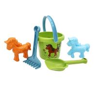 GOWI 467-01010 Pony - Juego de Arena para niños a Partir de 1 año, Cubo, Pala, rastrillo y moldes de Arena para Caballos, Juguete para Playa y Arena