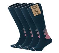 GoWith Calcetines de compresión de lana merina, calcetines térmicos de viaje de 15-20 mmHg, calcetines acolchados hasta la rodilla para hombres y mujeres, Azul marino-rosa - 2 pares, L