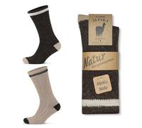 GoWith Calcetines de lana de alpaca para hombres y mujeres, mezcla de alpaca-merino, calcetines cálidos y acogedores, calcetines térmicos de ajuste regular, Marrón/Beige - 2 pares (modelo: 3093), M