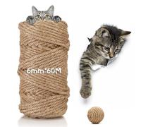 Gowkeey Cuerda de Yute, Cuerda Cañamo Natural, 6mm x 60m Cuerda de Sisal para Gatos, Manualidades,Corde Yute para Embalaje, Jardinería, Decoración, Fotos, Regalos