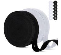 GOWTX 2 Rollos Negro Blanco Banda Ojal Elástica Estiramiento Pesado, 20mm x 14m Banda Ojal de Costura Alta Elasticidad, Cinta Elástica de Coser con Agujeros Botones para Ropa Pantalón Manualidades
