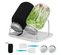 GOWTX Juego de 2 tarros de brotes de boca ancha, 1000 ml, para criar brotes, crianza de brotes con tapa, soporte, bandeja de goteo, cepillo, tarros para el cultivo de brócoli, alfalfa frijoles mungo