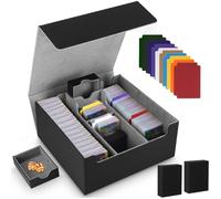 Goxiry Caja de almacenamiento para tarjetas coleccionables para más de 1800 tarjetas magnéticas con 10 divisores de tarjetas compatibles y 2 insertos de espuma de cuero, para TCG MTG YuGiOh, negro y