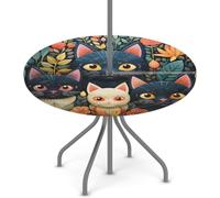 Goxnero Mantel redondo con diseño abstracto de flores de gato con agujero para paraguas y cremallera, mantel redondo lavable e impermeable para fiesta, picnic, patio (apto para mesa de 36 a 44